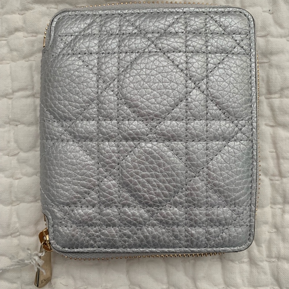 Silver Metallic Dior Lady Wallet, New with Tags